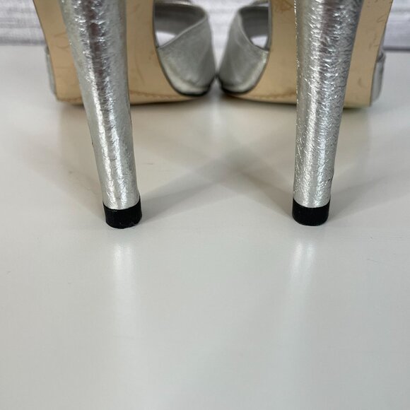 J. Renee Heels Y2K Metallic Peep Toe Heels 9.5 Silver HOCO Cocktail Formal 3.5" - Picture 11 of 12